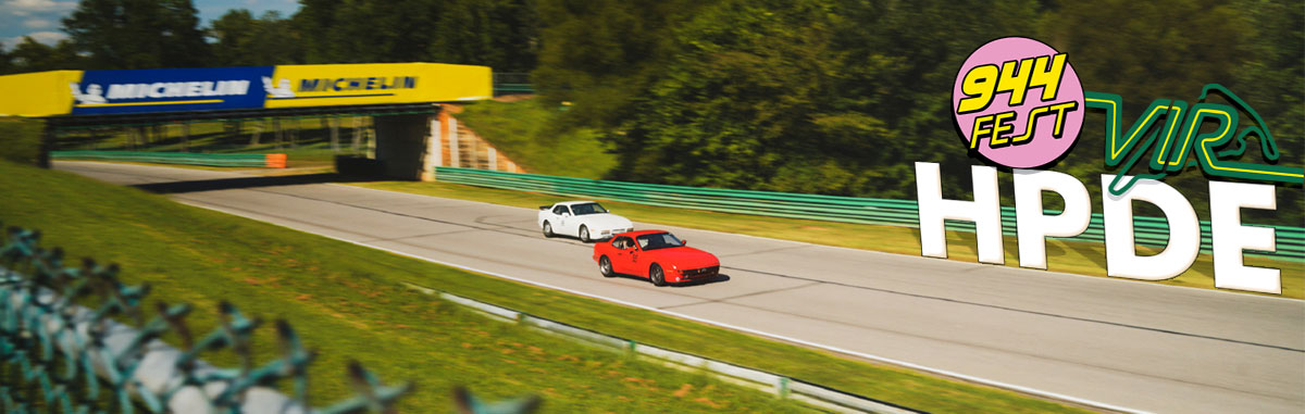 944Fest HPDE at VIR: two Porsche 944s on track under the Michelin bridge